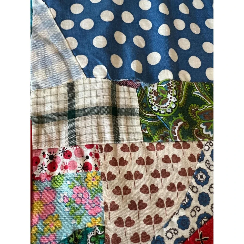 Hand Tied Scrap Crazy Quilt Reverses to Simple Squares